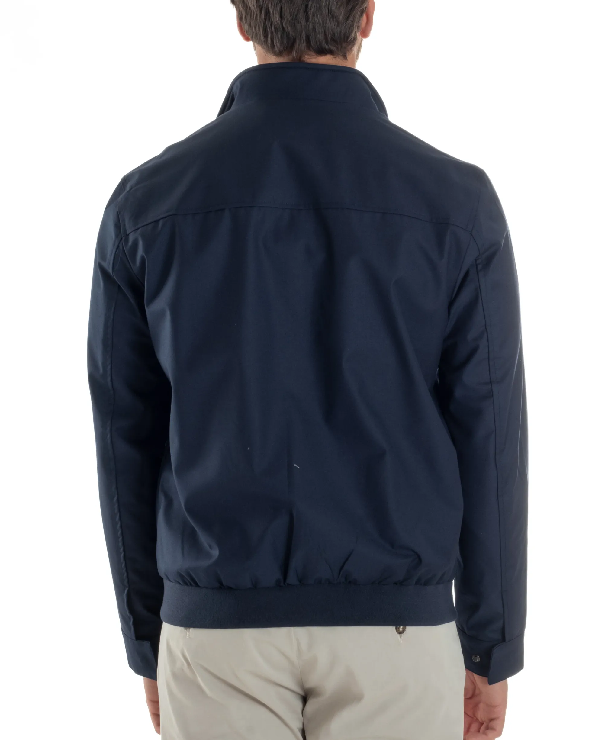 Giubbotto Uomo Giacca Leggera Tessuto Tecnico No Stiro College Impermeabile Con Zip Blu Casual GIOSAL-G3299A