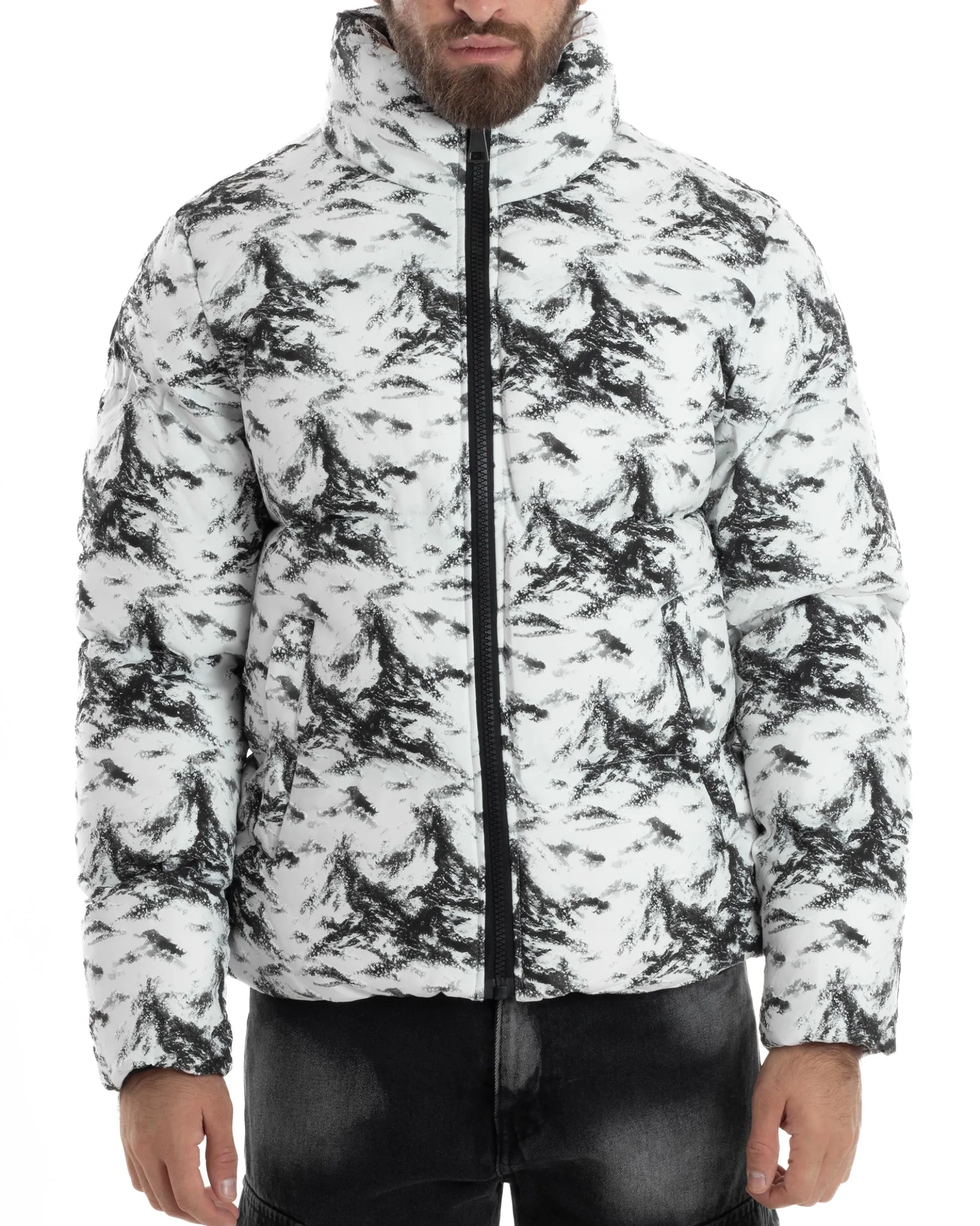 Giubbotto Uomo Mimetico Trapuntato Imbottito Bomber Marmorizzato Giacca Camouflage Bicolore Bianco GIOSAL-G3258A
