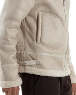 Giubbotto Uomo Montone Ecopelle Giacca College Pelliccia Beige G3359A