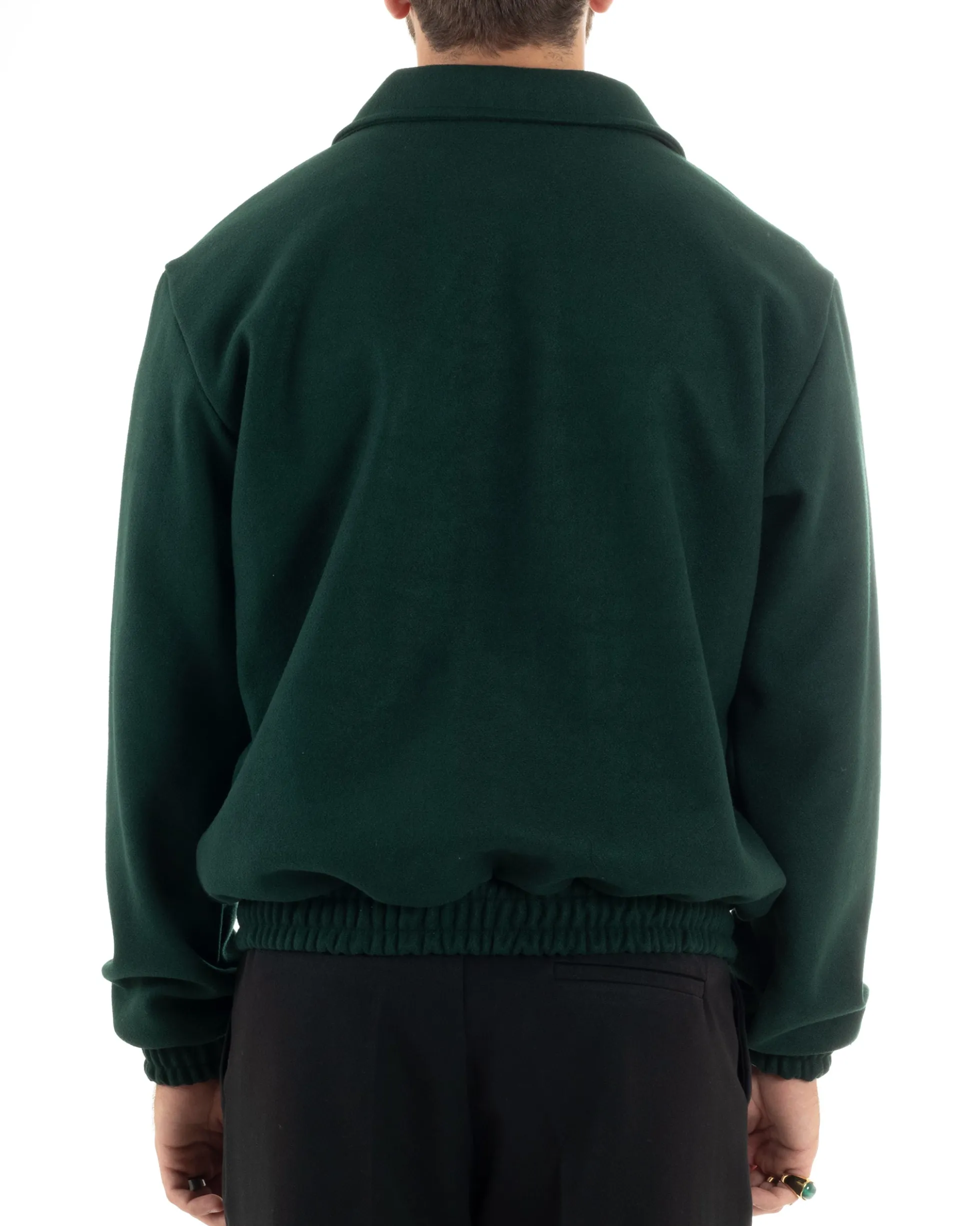 Giubbotto Uomo Panno Caldo Bomber Con Colletto Giacca Con Zip Tinta Unita Verde GIOSAL-G3249A