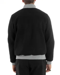 Giubbotto Uomo Tessuto Cappotto Bomber College In Panno Comodo Bicolore Giacca Calda Con Tasconi Casual Nero GIOSAL-G3245A