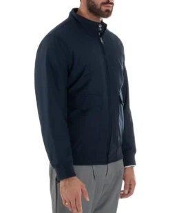 Giubbotto Uomo Tessuto Tecnico Impermeabile Giacca Basic Zip Blu G3356A