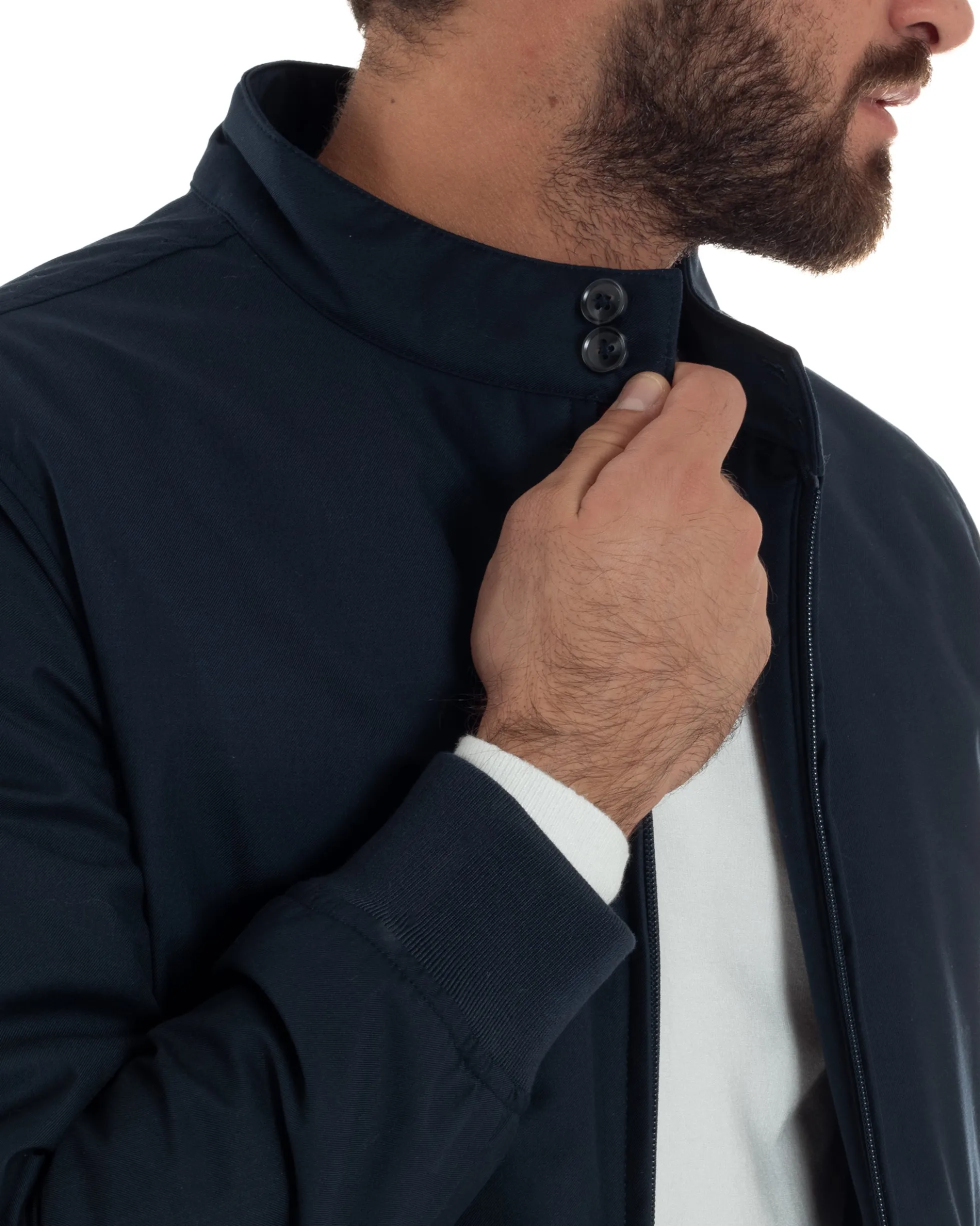 Giubbotto Uomo Tessuto Tecnico Impermeabile Giacca Basic Zip Blu G3356A