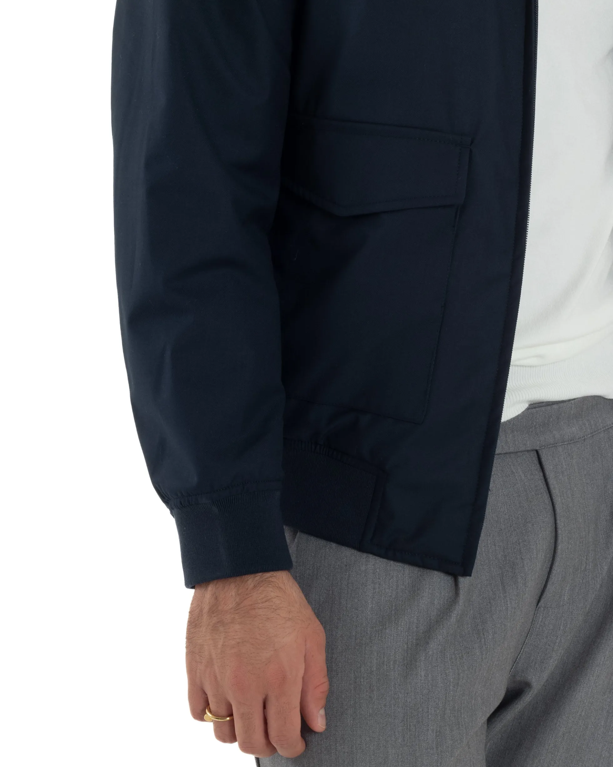 Giubbotto Uomo Tessuto Tecnico Impermeabile Giacca Basic Zip Blu G3356A