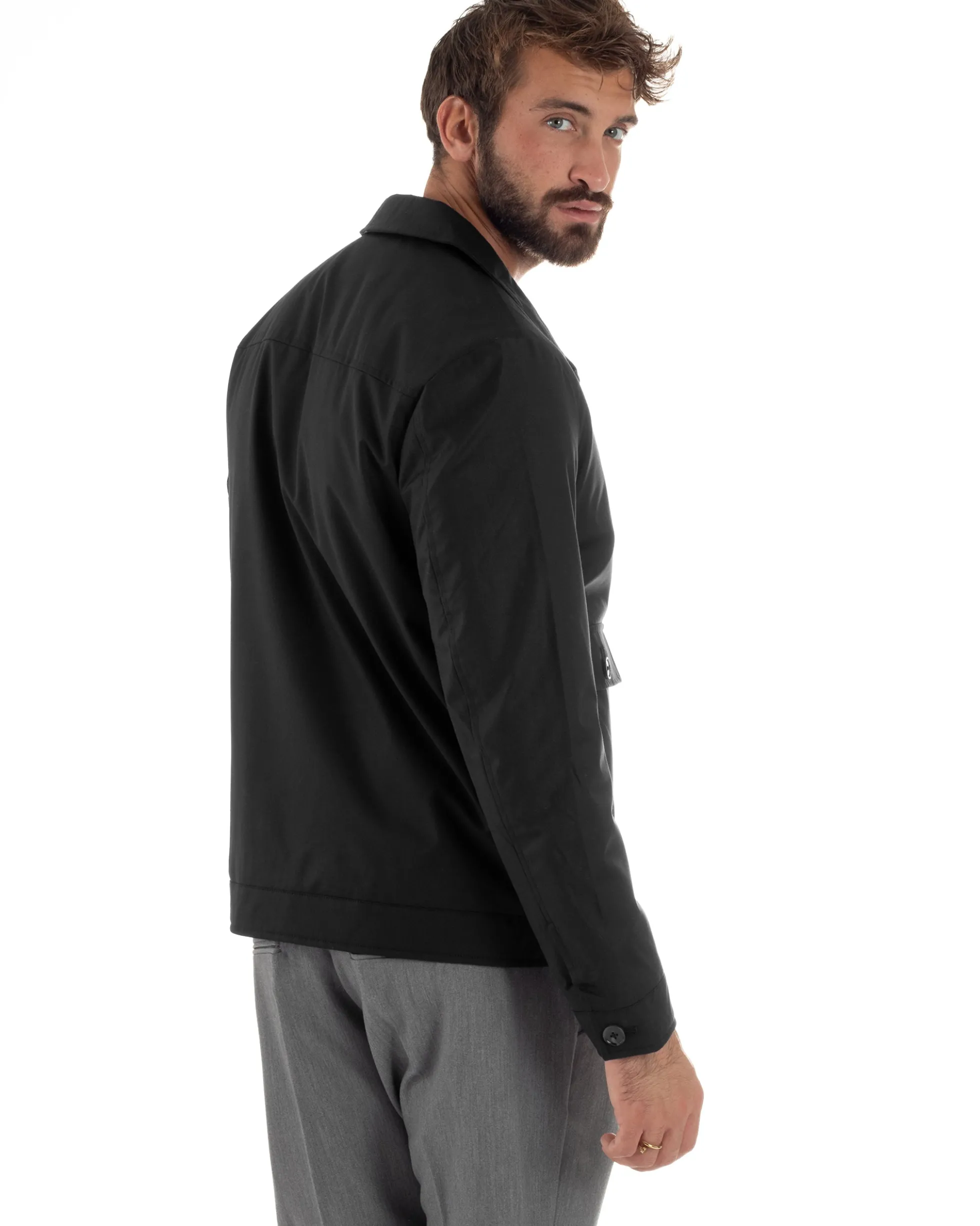 Giubbotto Uomo Tessuto Tecnico Impermeabile Giacca Basic Nero G3353A