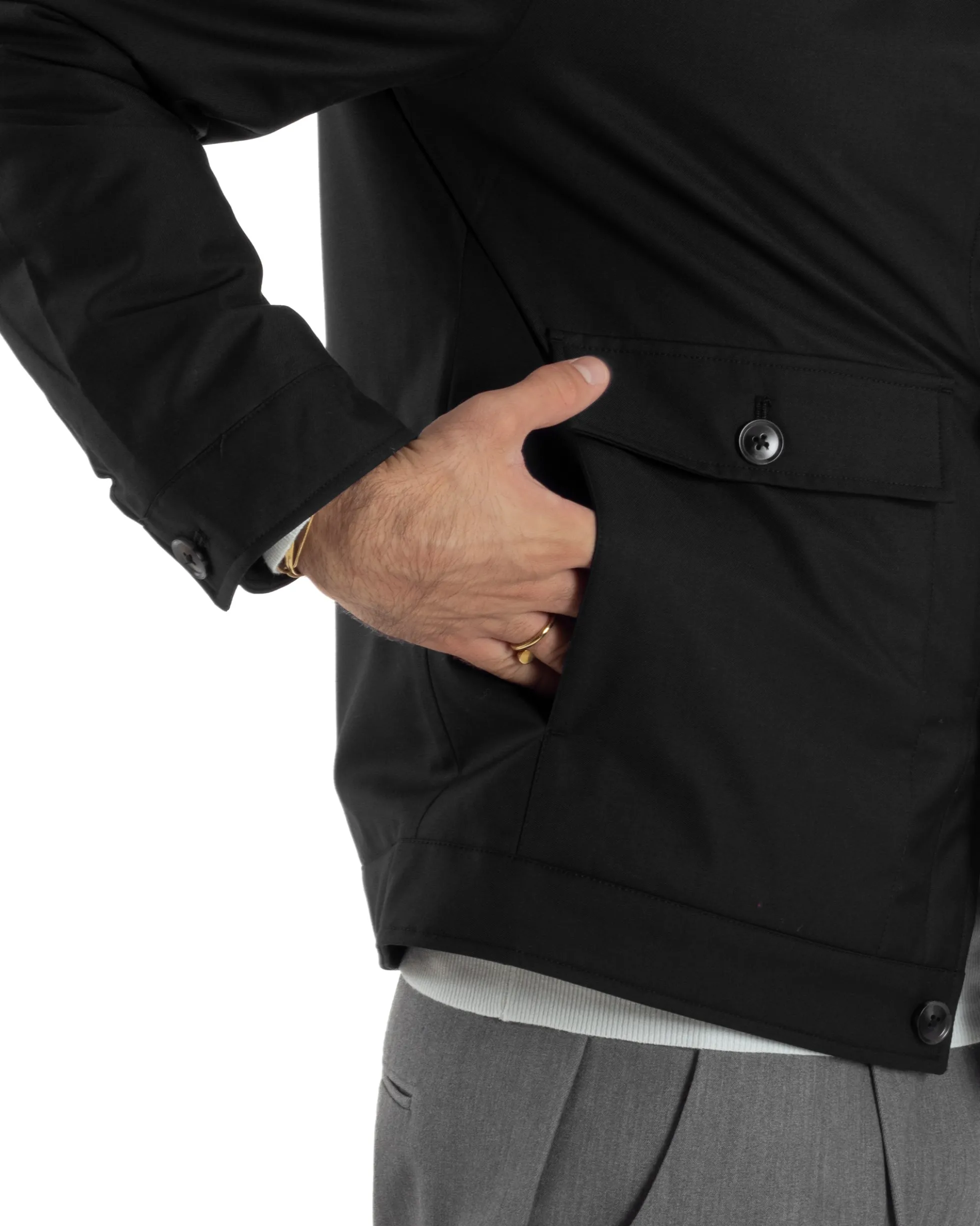 Giubbotto Uomo Tessuto Tecnico Impermeabile Giacca Basic Nero G3353A