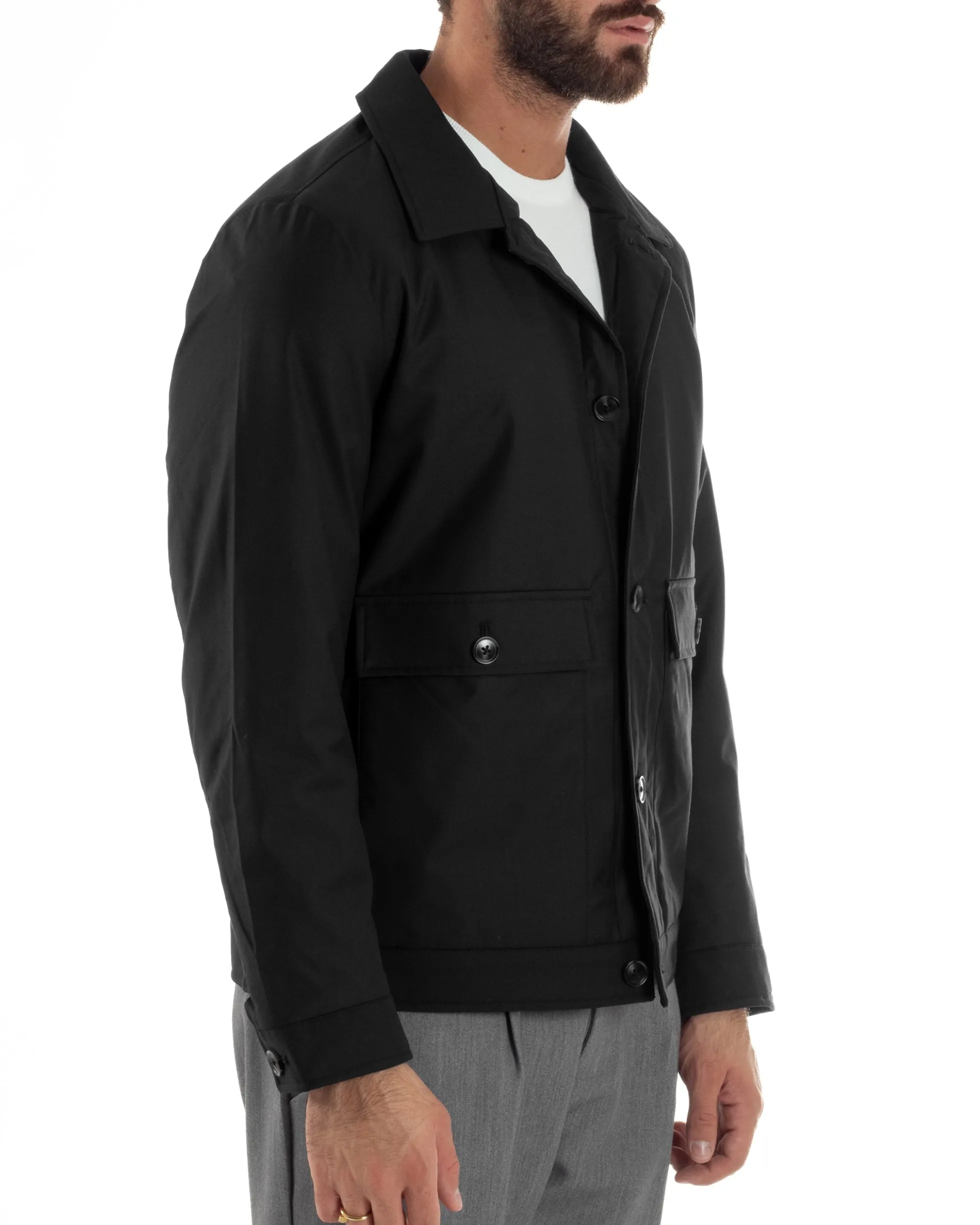 Giubbotto Uomo Tessuto Tecnico Impermeabile Giacca Basic Nero G3353A