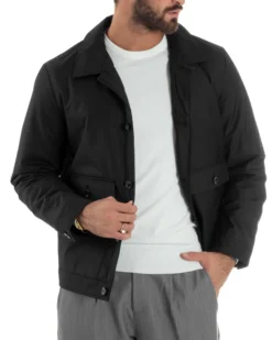 Giubbotto Uomo Tessuto Tecnico Impermeabile Giacca Basic Nero G3353A