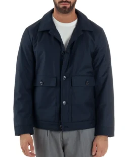 Giubbotto Uomo Tessuto Tecnico Impermeabile Giacca Basic Blu G3352A