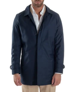 Giubbotto uomo trench leggero giacca impermeabile tessuto tecnico no stiro blu GIOSAL-G3301A