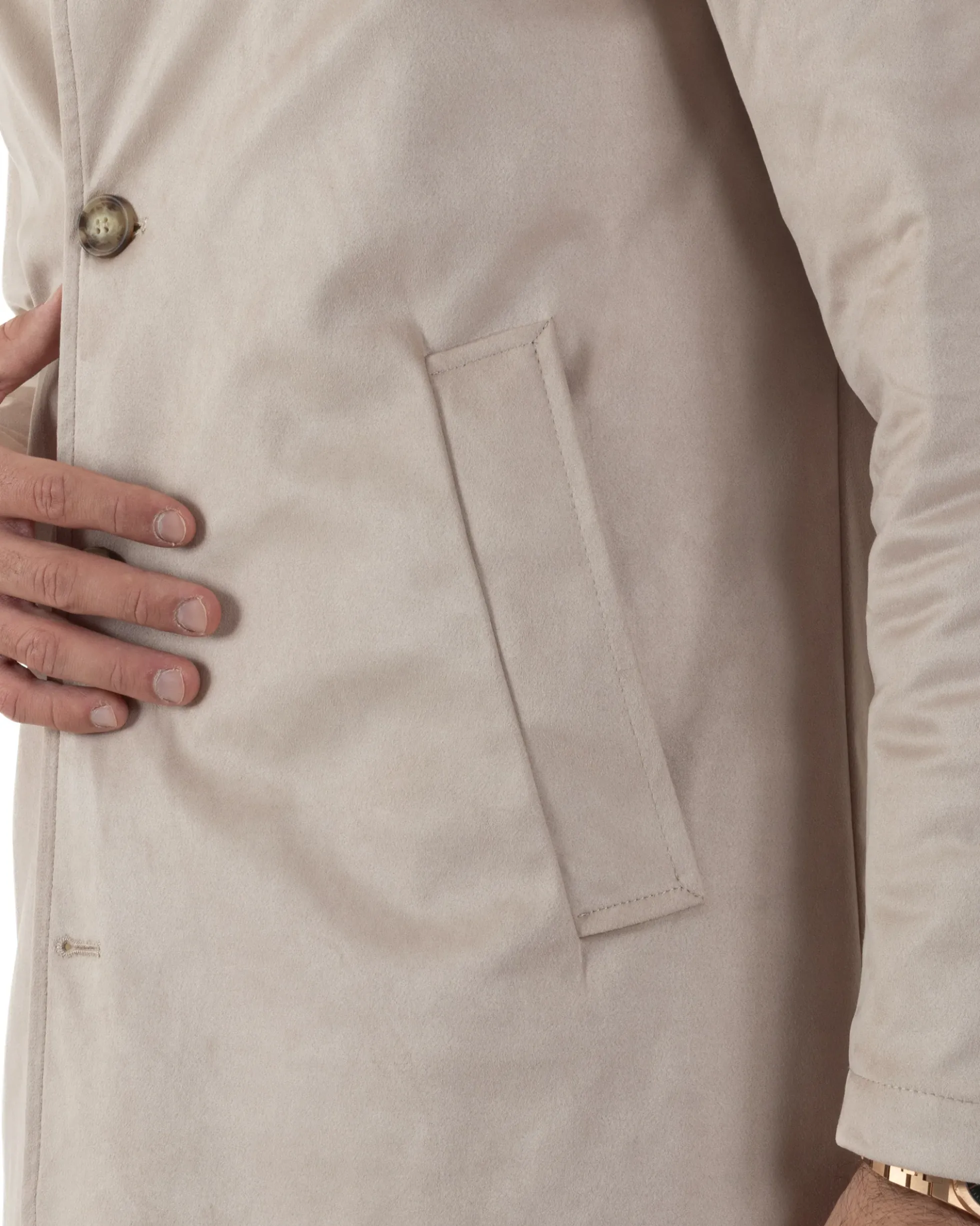 Giubbotto Uomo Trench Lungo Camoscio Imbottito Beige BlackSunday G3384A