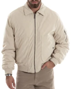 Giubbotto Uomo Velluto Rigato Giaccone Caldo Imbottito Bomber Con Collo Camicia E Tasconi Beige GIOSAL-G3255A