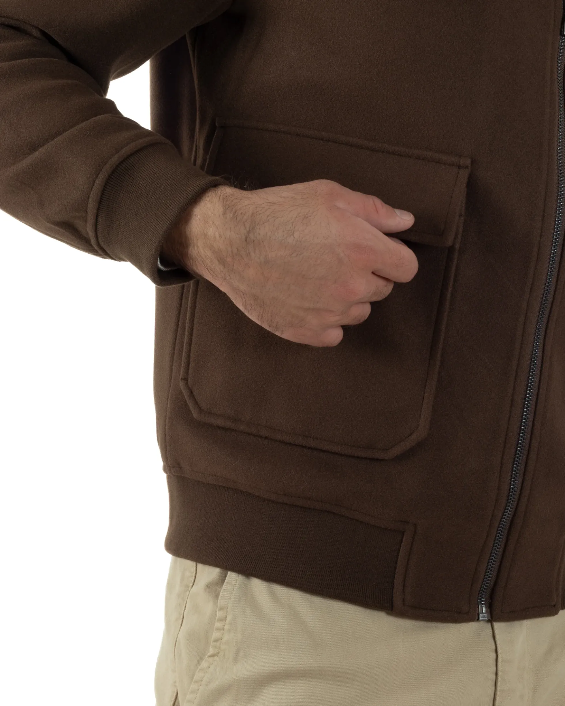 Giubbotto Uomo Zip Colletto Bomber Panno Marrone G3380A