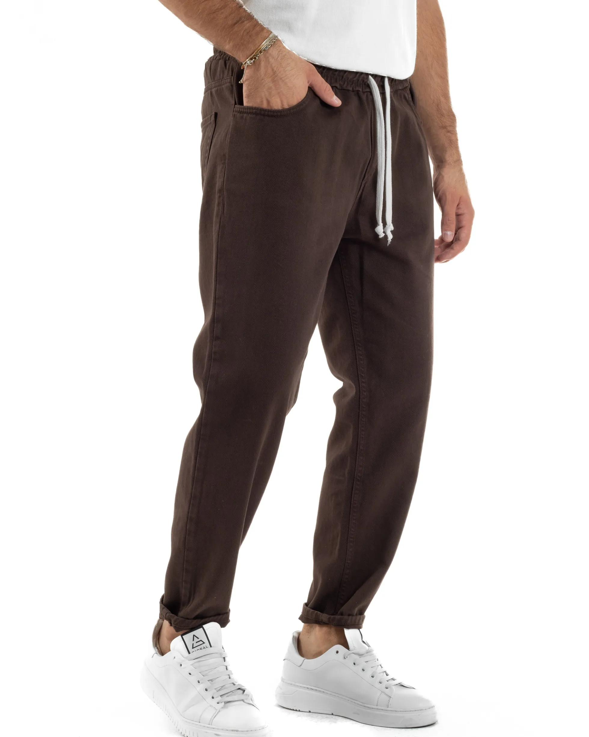 Jeans Jogger Cotone Loose Fit Basic Marrone JS1152A