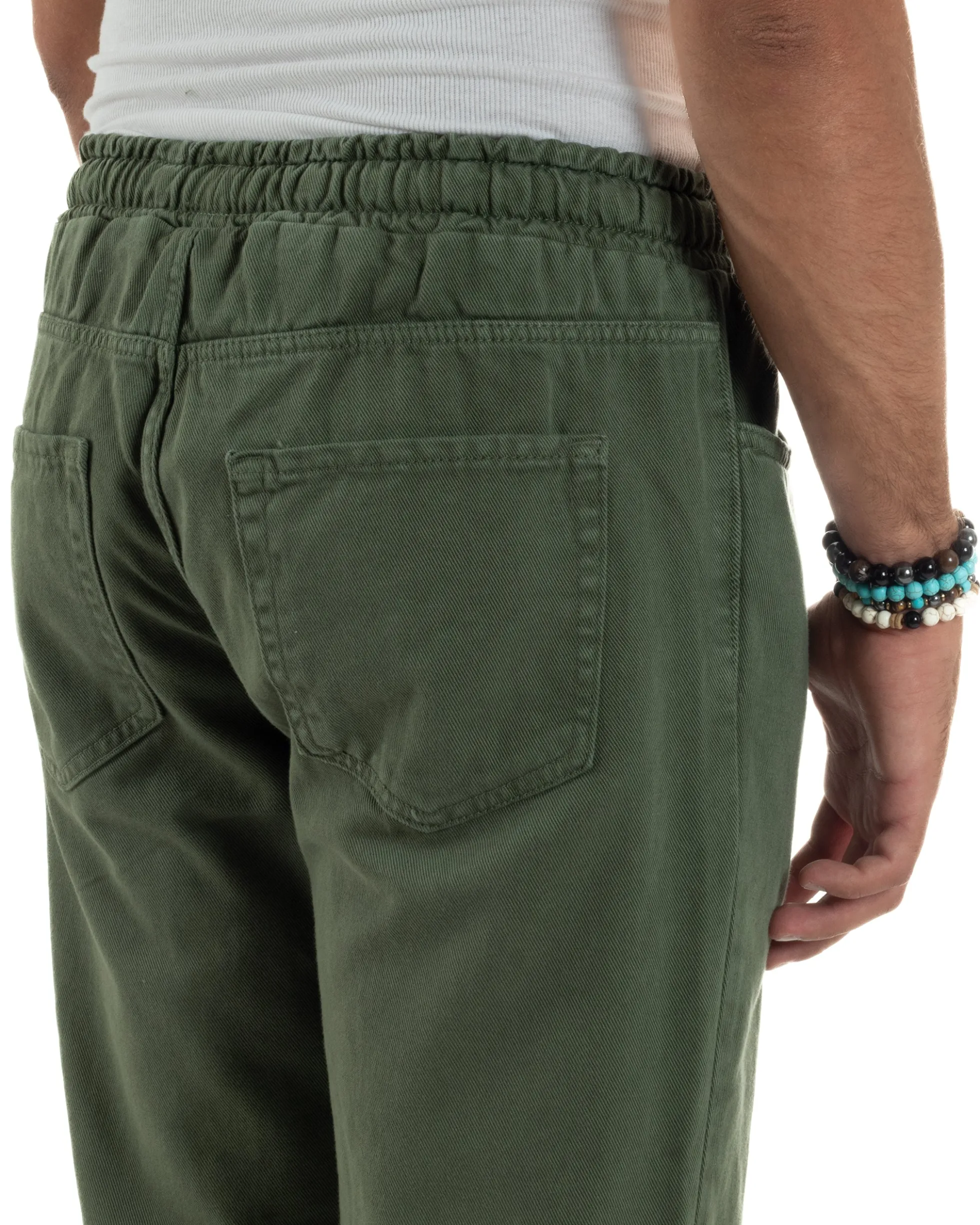 Jeans Jogger Cotone Loose Fit Basic Taglio Ginocchio Verde JS1130A