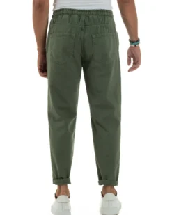 Jeans Jogger Cotone Loose Fit Basic Taglio Ginocchio Verde JS1130A
