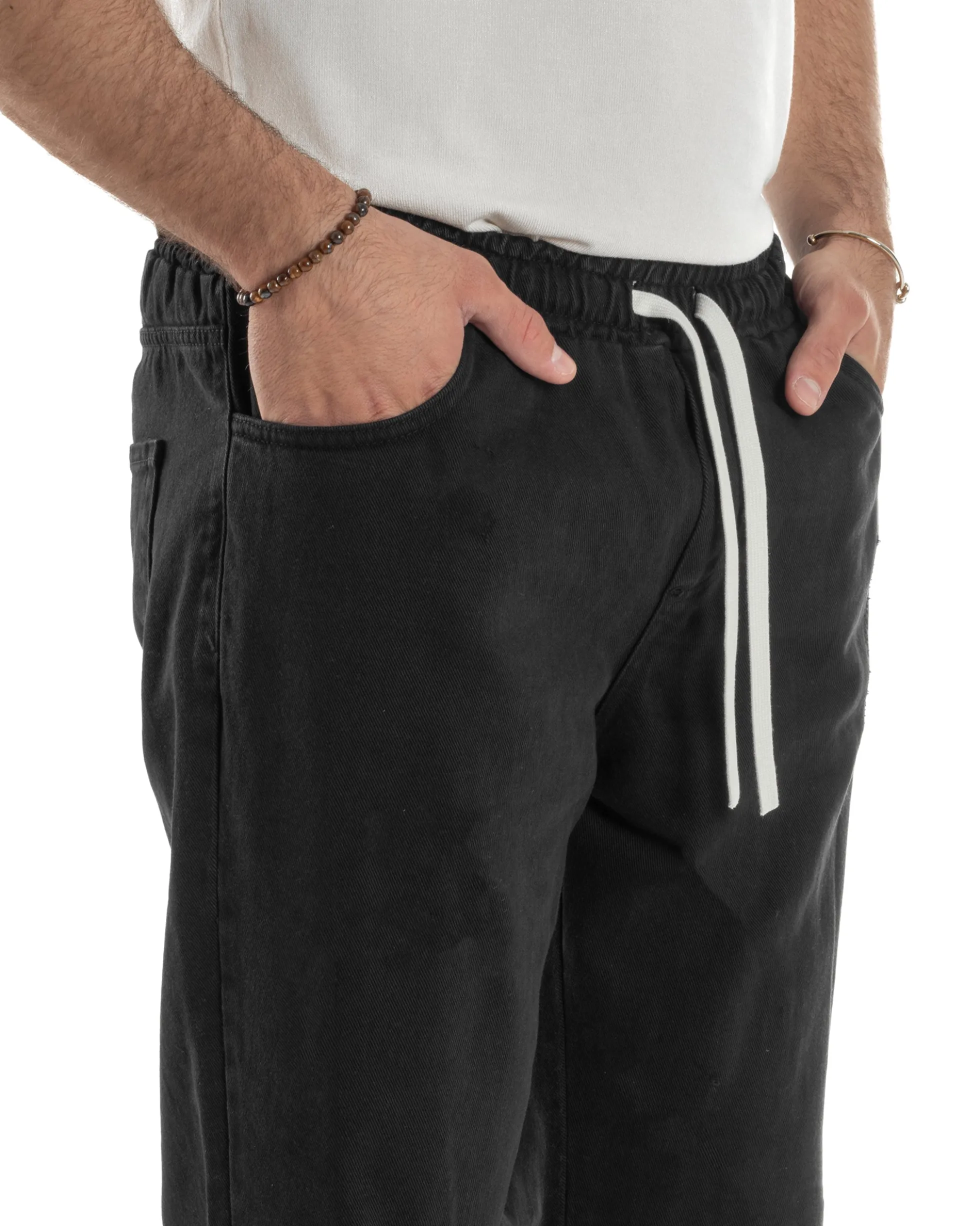 Jeans Jogger Cotone Loose Fit Basic Nero JS1119A
