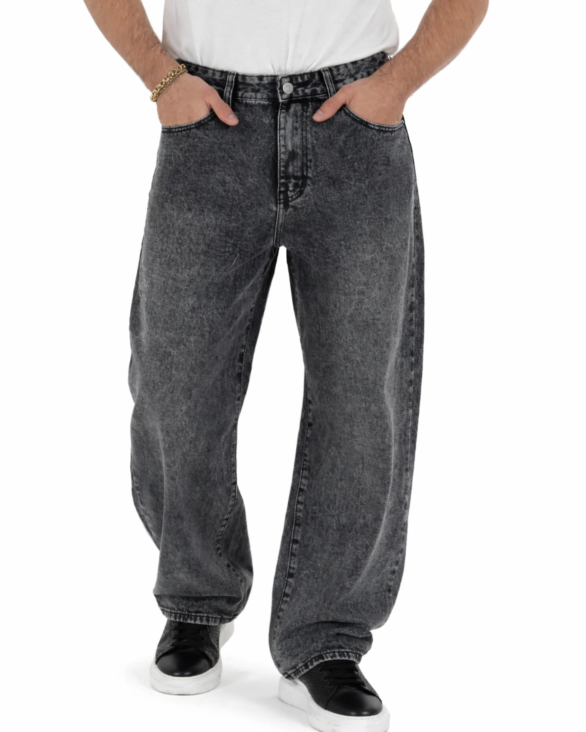Jeans uomo baggy barrel fit cinque tasche casual denim nero GIOSAL-JS1175A