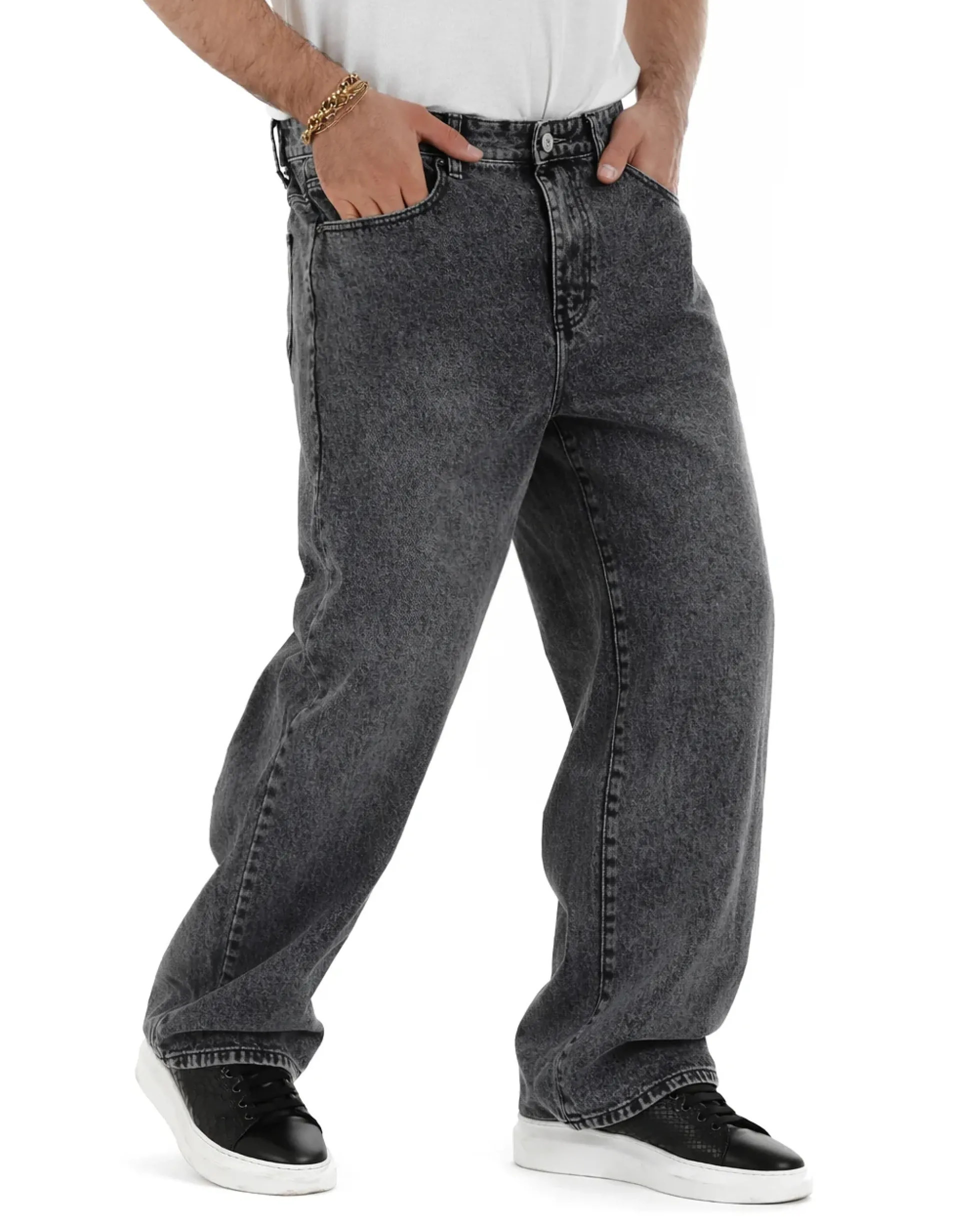 Jeans uomo baggy barrel fit cinque tasche casual denim nero GIOSAL-JS1175A