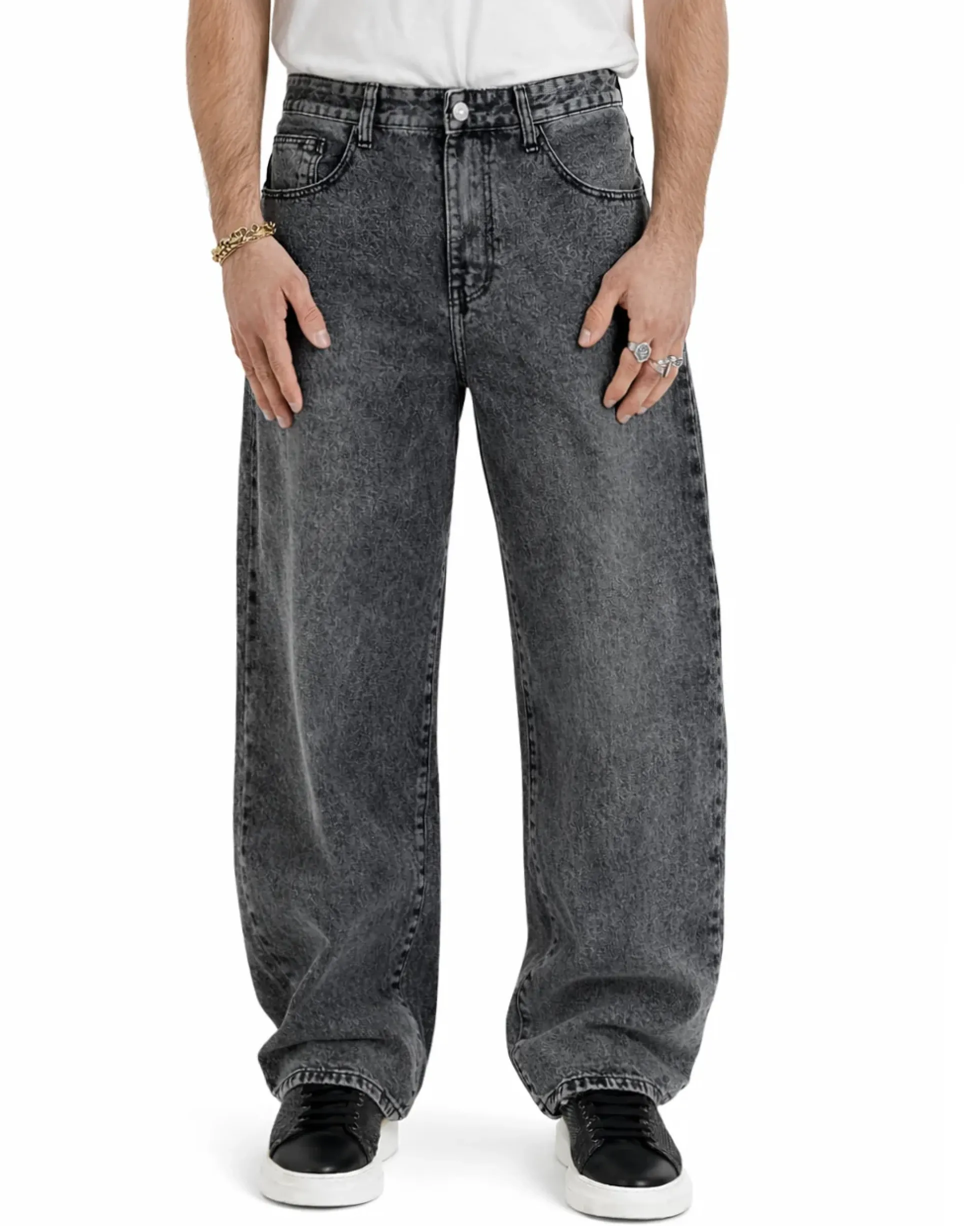 Jeans uomo baggy barrel fit cinque tasche casual denim nero GIOSAL-JS1175A