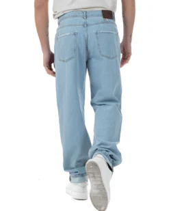 Jeans Uomo Baggy Pantaloni Con Rotture Abrasioni Fondo Largo Taglio Al Ginocchio Denim Chiaro GIOSAL-JS1093A