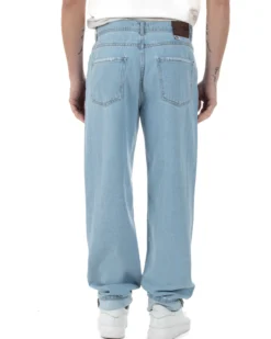 Jeans Uomo Baggy Pantaloni Con Rotture Abrasioni Fondo Largo Taglio Al Ginocchio Denim Chiaro GIOSAL-JS1093A
