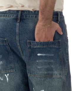 Jeans uomo baggy street scritte vernice denim sabbiato GIOSAL-JS1180A