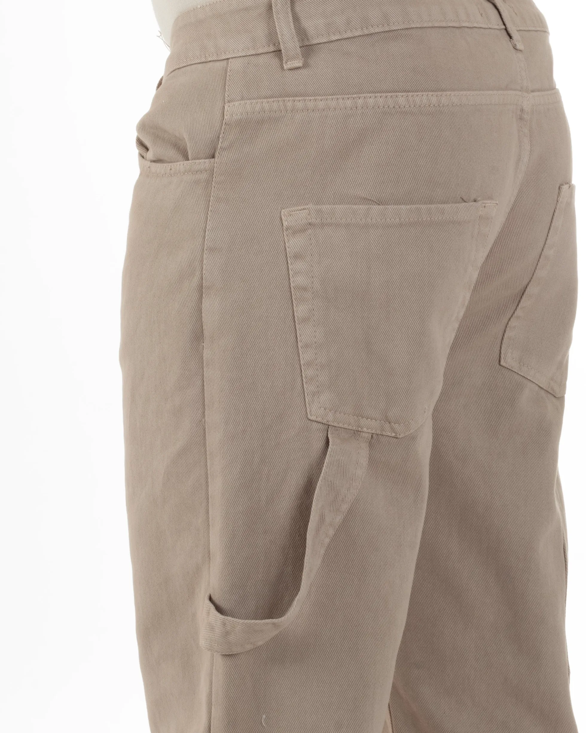 Jeans Uomo Carpenter Worker Pantaloni Baggy Cargo Comodo Fondo Largo Ampio Tinta Unita Beige GIOSAL-JS1088A