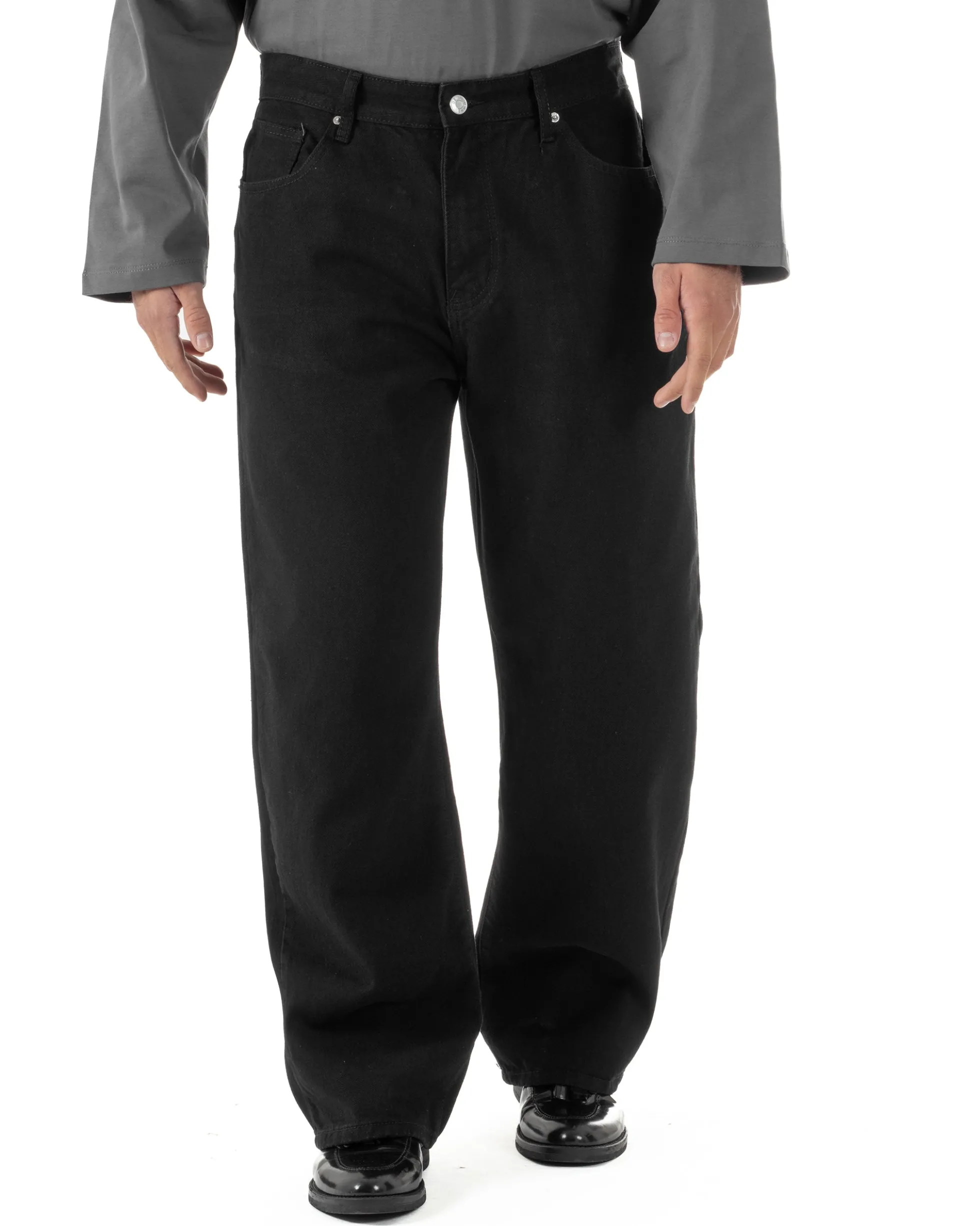 Jeans uomo cinque tasche baggy fit basic cotone nero GIOSAL-JS1179A