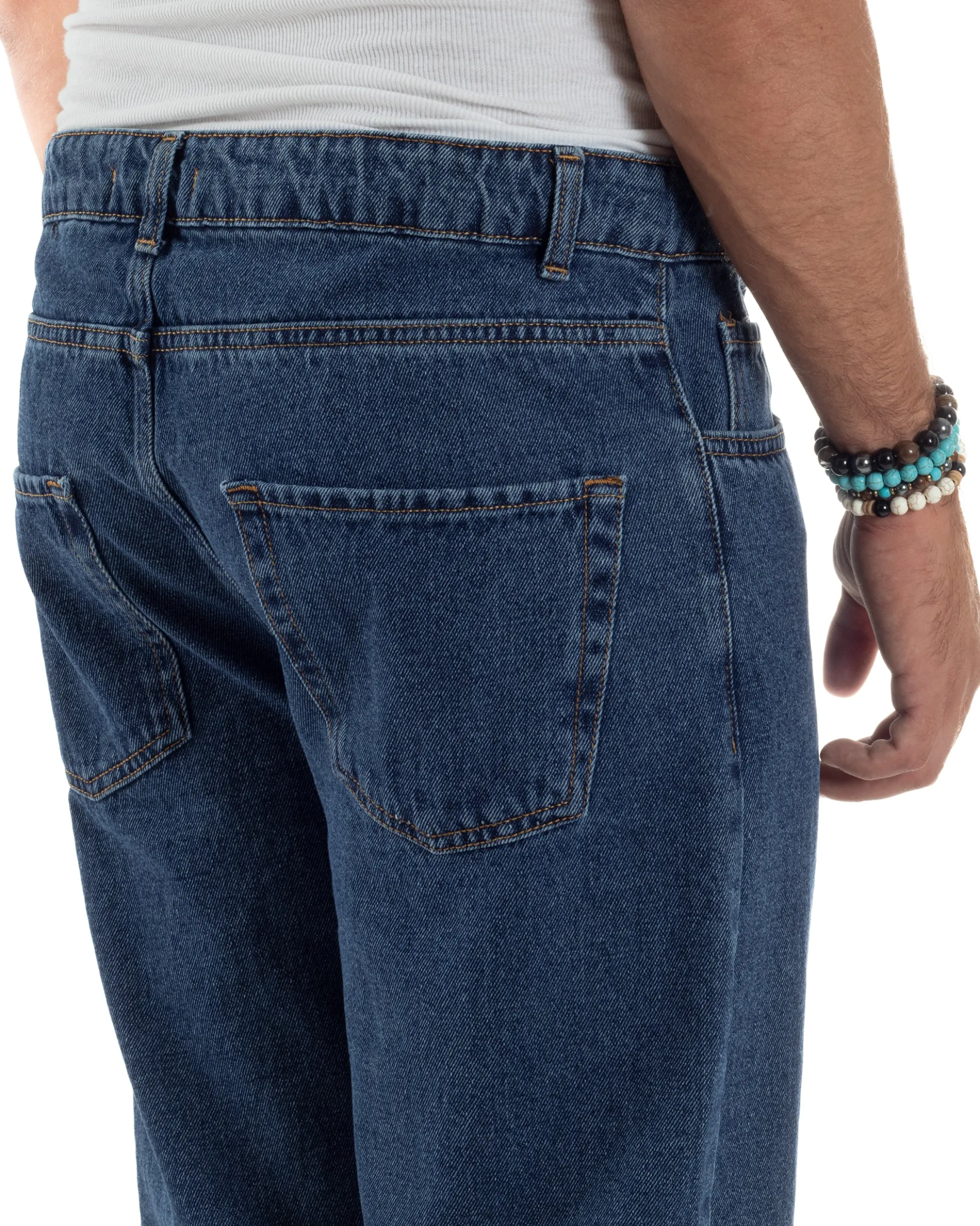 Jeans Uomo Cinque Tasche Baggy Fit Basic Denim Scuro JS1122A