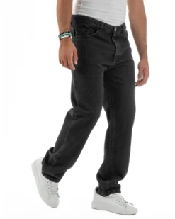 Jeans Uomo Cinque Tasche Baggy Fit Basic Denim Nero JS1123A