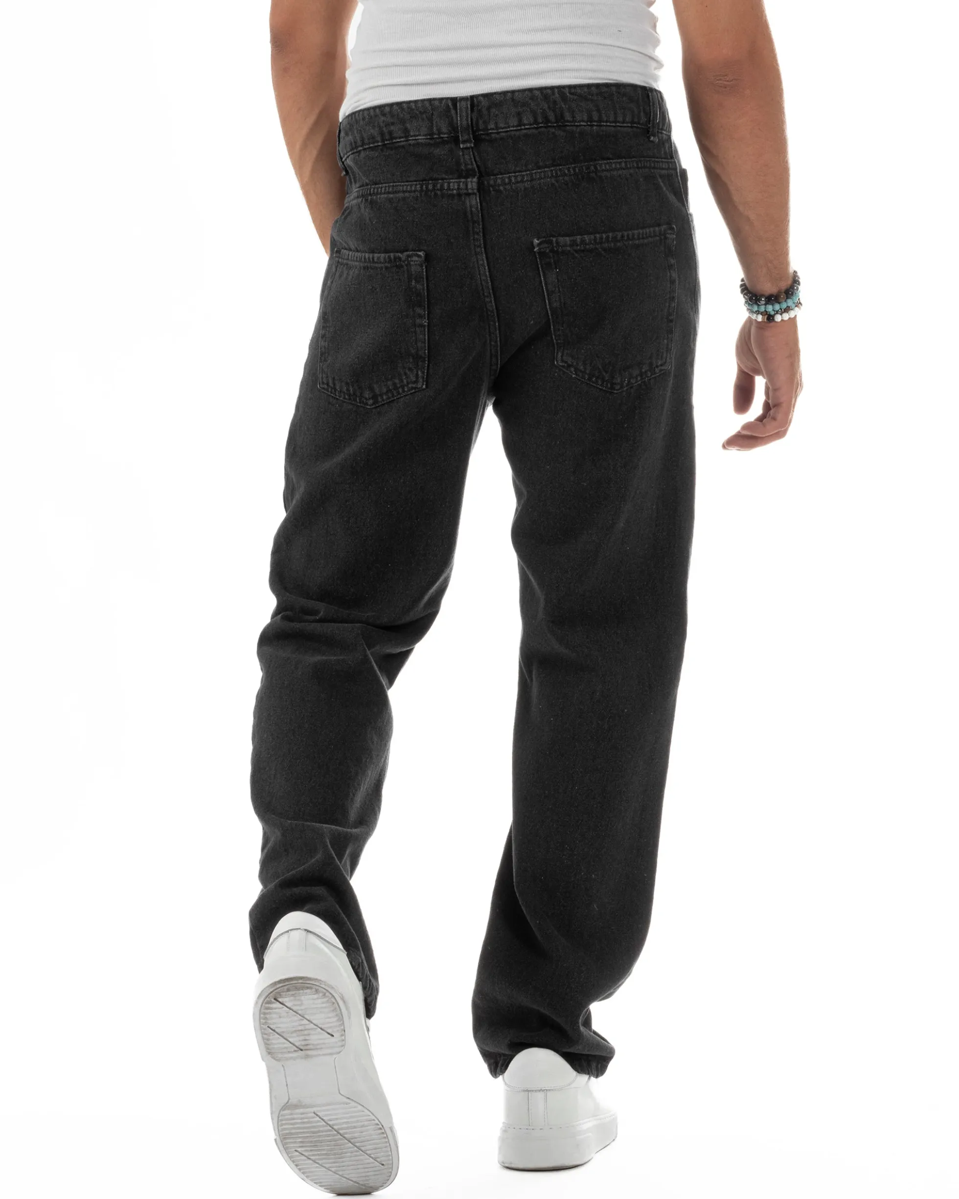 Jeans Uomo Cinque Tasche Baggy Fit Basic Denim Nero JS1123A