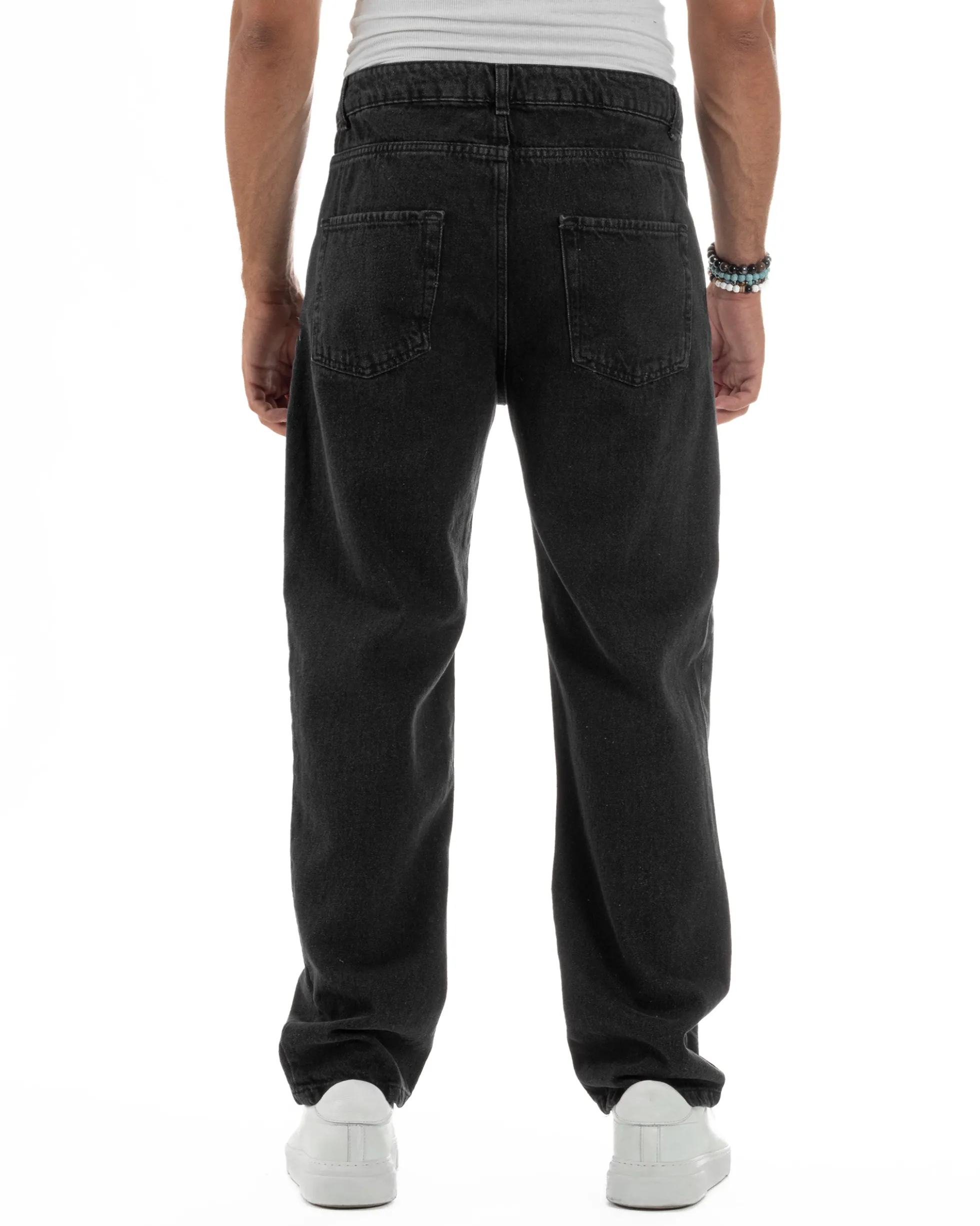 Jeans Uomo Cinque Tasche Baggy Fit Basic Denim Nero JS1123A