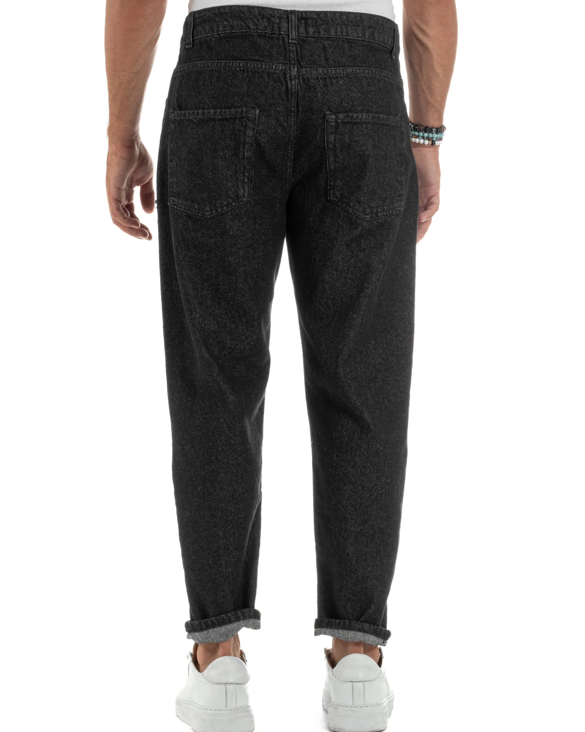 Jeans Uomo Cinque Tasche Regular Fit Rotture Basic Nero JS1125A