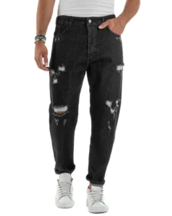 Jeans Uomo Cinque Tasche Regular Fit Rotture Basic Nero JS1125A