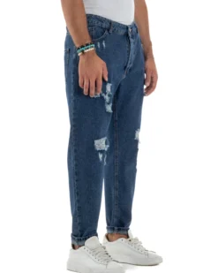 Jeans Uomo Cinque Tasche Regular Fit Rotture Basic Scuro JS1124A