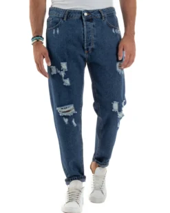 Jeans Uomo Cinque Tasche Regular Fit Rotture Basic Scuro JS1124A