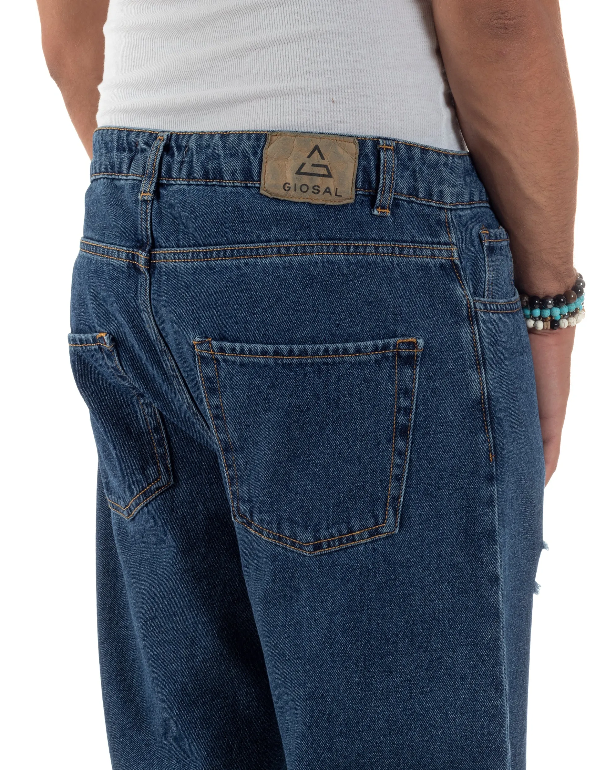 Jeans Uomo Cinque Tasche Regular Fit Rotture Basic Scuro JS1124A