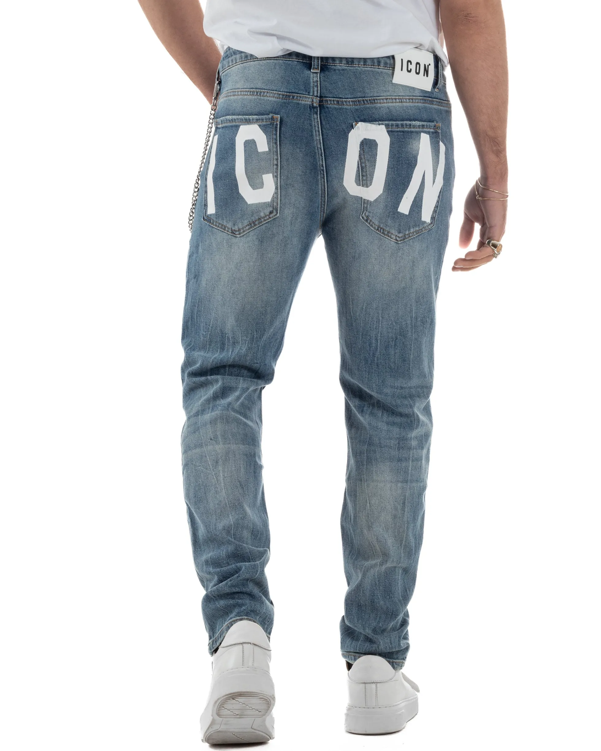 Jeans uomo cinque tasche slim fit sfumato rotture denim chiaro ICON IUD011