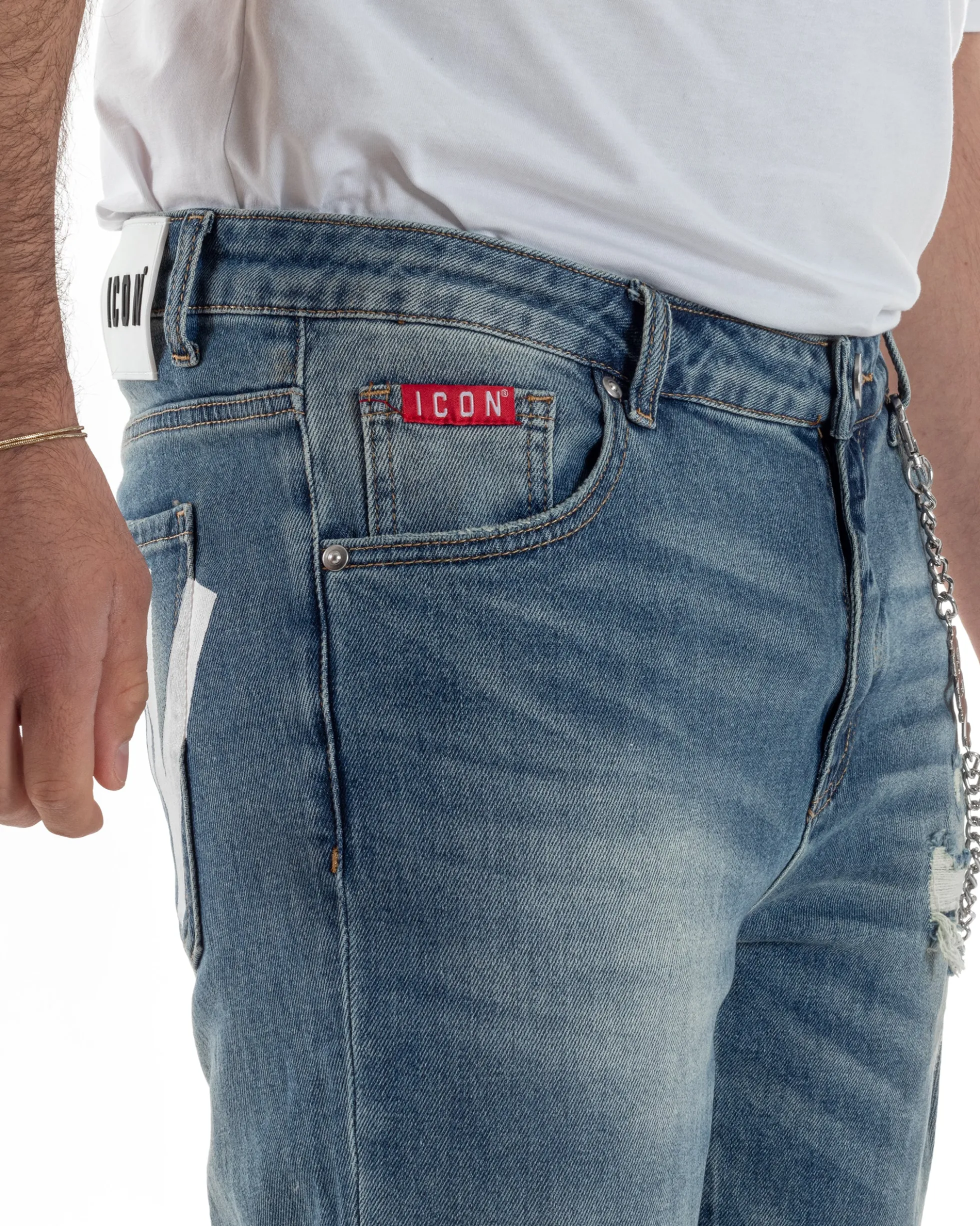 Jeans uomo cinque tasche slim fit sfumato rotture denim chiaro ICON IUD011