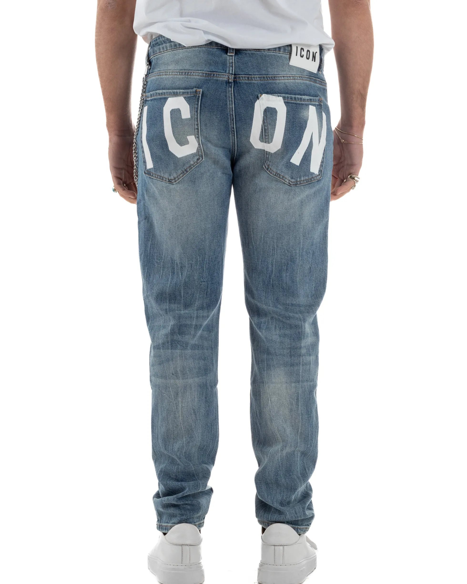 Jeans uomo cinque tasche slim fit sfumato rotture denim chiaro ICON IUD011