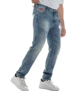 Jeans uomo cinque tasche slim fit sfumato rotture denim chiaro ICON IUD011