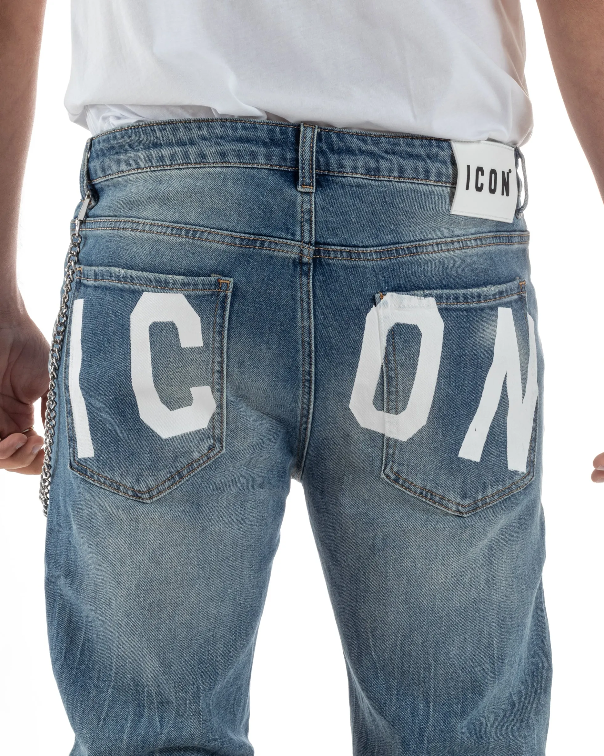 Jeans uomo cinque tasche slim fit sfumato rotture denim chiaro ICON IUD011