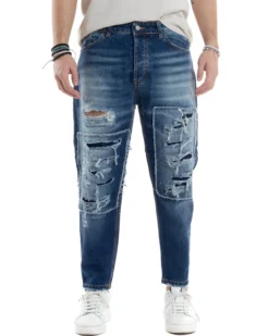 Jeans Uomo Cinque Tasche Stone Washed Con Rotture Comodo Regular Fit Casual Denim GIOSAL-JS1071A