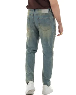 Jeans uomo cropped fit destroyed con toppe vintage sabbiato denim BERNA M-261279