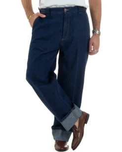 Jeans Uomo Gurkha Pants Baggy Pantaloni Fibbie Denim Scuro Berna M-252122