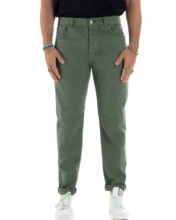 Jeans Uomo Loose Fit Pantaloni Cotone Casual Basic Verde JS1114A