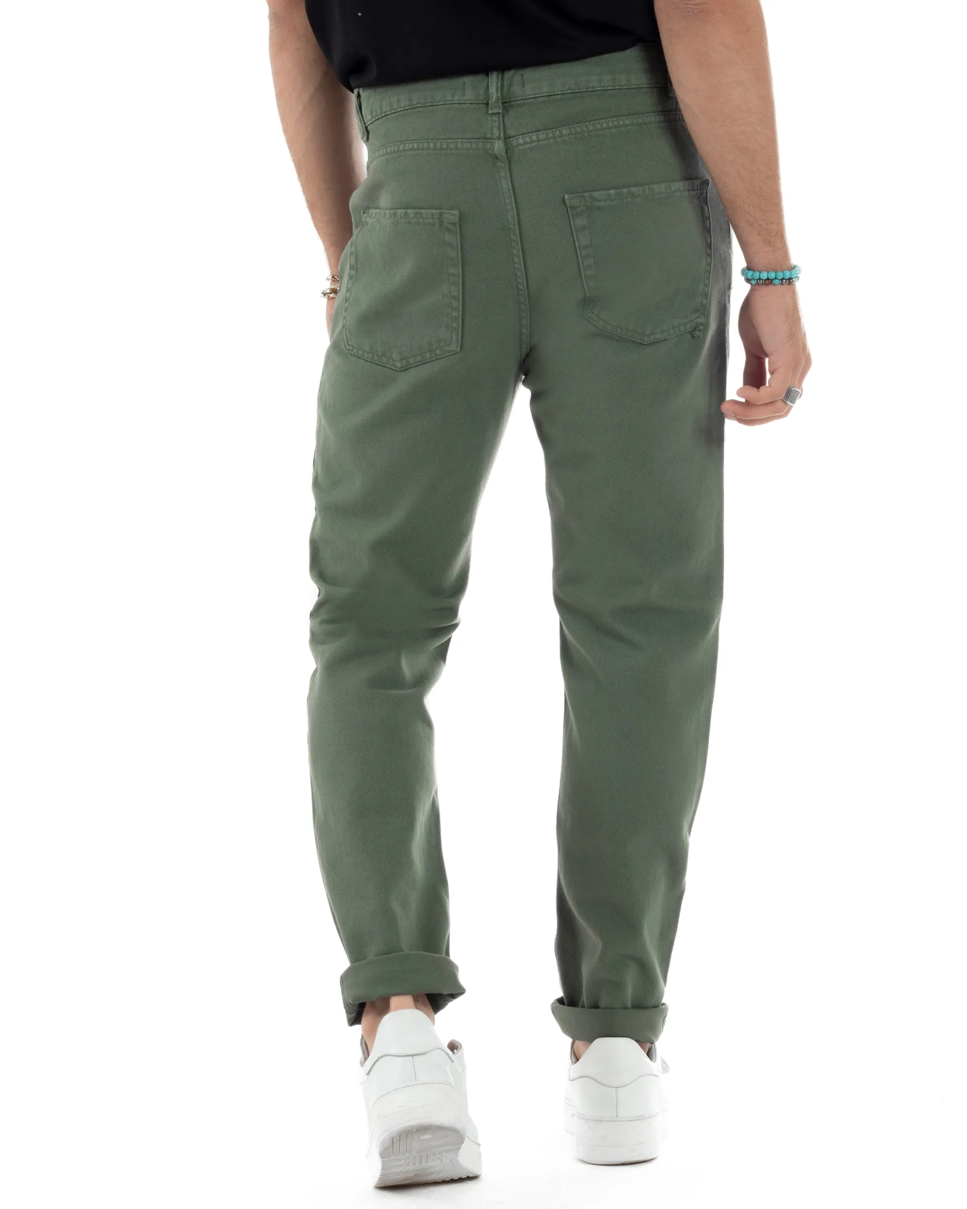 Jeans Uomo Loose Fit Pantaloni Cotone Casual Basic Verde JS1114A