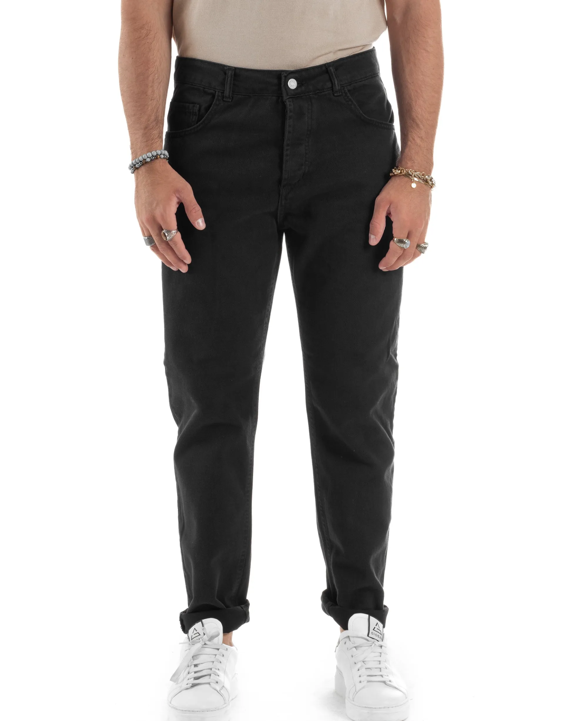 Jeans Uomo Loose Fit Pantaloni Cotone Casual Basic Nero JS1116A
