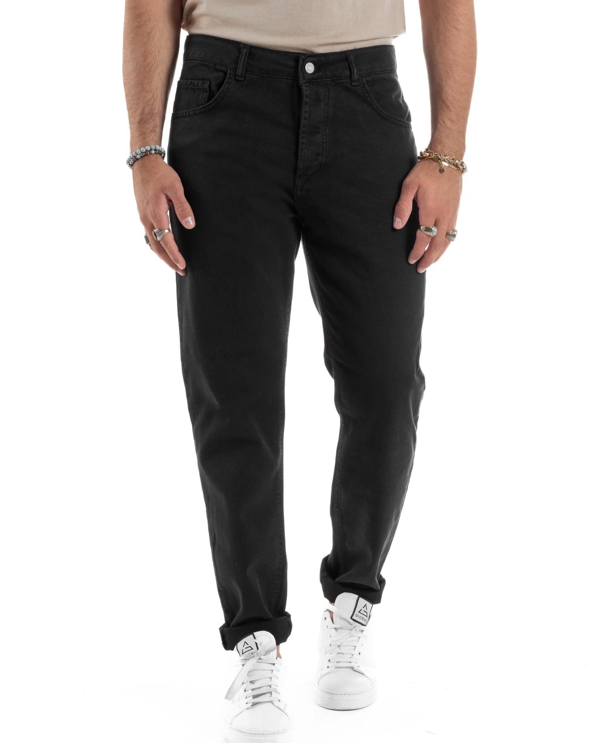 Jeans Uomo Loose Fit Pantaloni Cotone Casual Basic Nero JS1116A